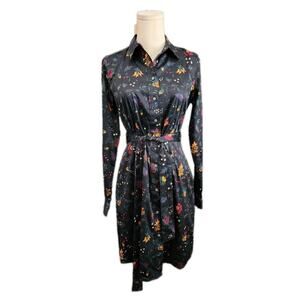 UNTUCKIT Ellery Button Up Shirt Long Sleeve Dress Women 2 Floral Belted Cotton